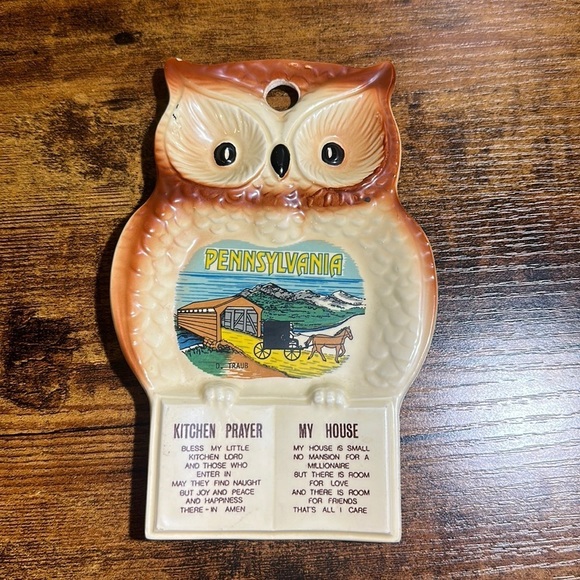 Ceramic Pennsylvania Kitchen Prayer Owl Made in Japan‎ Spoon Rest - Picture 1 of 3